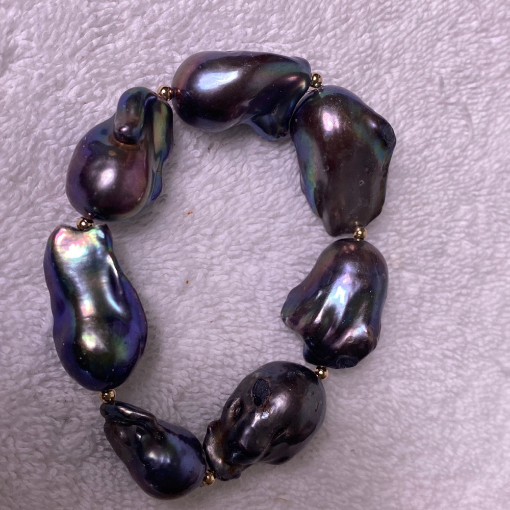 Black/ Gray Tahitian fresh water pearl XXL bracelet 14Kgold